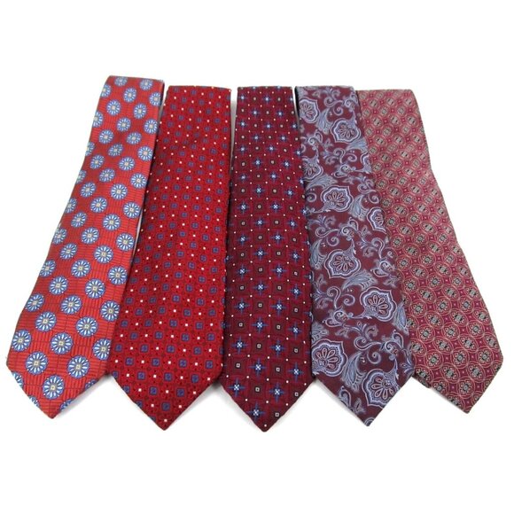 Lot of 5 Jos A Bank Signature Collection Mens Neckties Red 100% Silk Designer - Picture 11 of 14